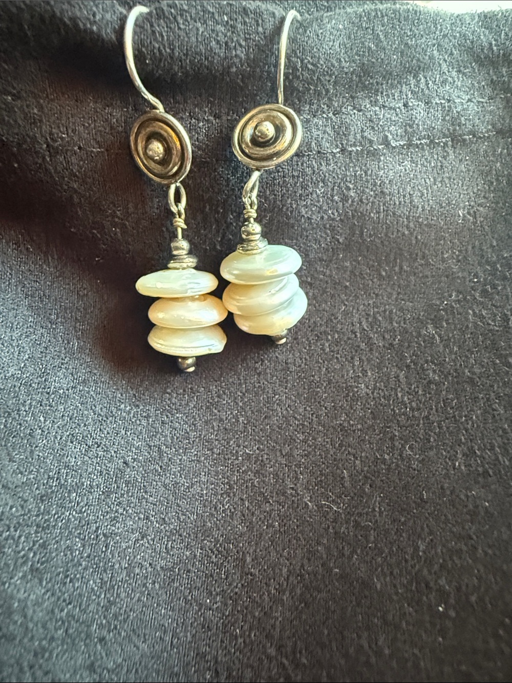 Sterling Silver Mother-of-Pearl Drop Earrings - Cream